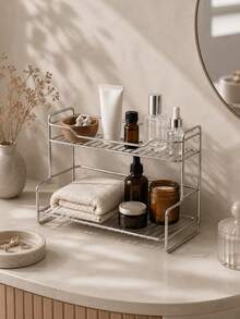 Zazumi Tier Polished Carbon Steel Bathroom Counter Organizer Rack,Vanity Perfume Display Stand For Bedroom Sink Tabletop, Space-Saving Apartment Bathroom Accessory, Practical Housewarming Gift For Cosmetic & Toiletry Neat Storage - default - View 8