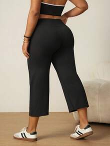 Slayform Celana Capri Olahraga Minimalis Saku Warna Polos Ukuran Plus Wanita - Hitam - View 2