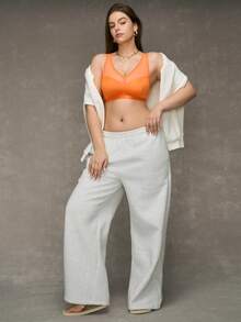 SHEIN Plus Size Wireless Curve Bralette, Minimalist Design, Olive Green Orange Lingerie Orange Bra Orange Bralette - Orange - View 4