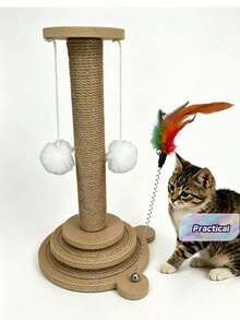 This Cat Scratching Post/Climbing Frame Features A Raised Design And Is Equipped With Durable, Scratch-Resistant Sisal Rope Paw Pads. It Also Has A Built-In Cat Teaser, Which Can Perfectly Meet The Needs Of Cats For Self-Soothing, Clawing, And - 46cm Longer - View 1