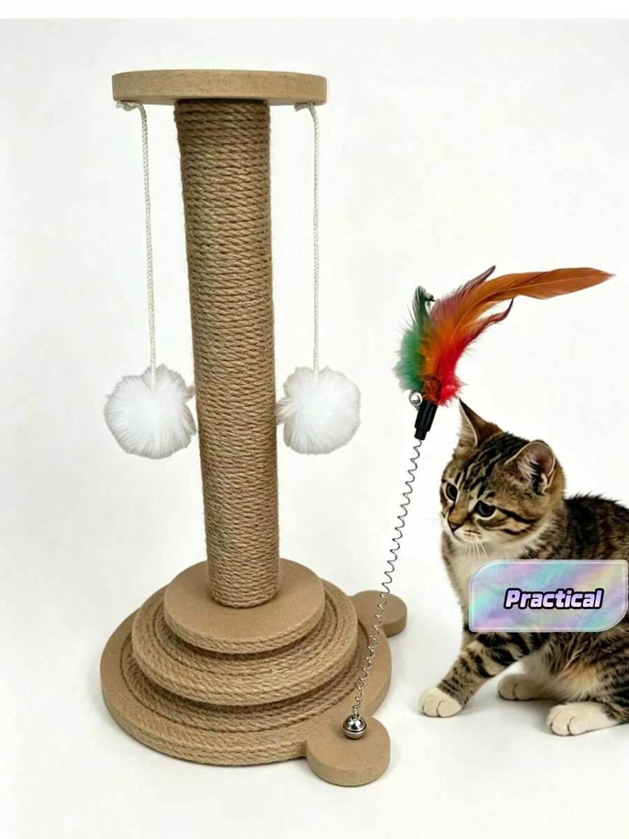 This Cat Scratching Post/Climbing Frame Features A Raised Design And Is Equipped With Durable, Scratch-Resistant Sisal Rope Paw Pads. It Also Has A Built-In Cat Teaser, Which Can Perfectly Meet The Needs Of Cats For Self-Soothing, Clawing, And - 46cm Longer - View 1