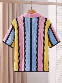 Manfinity BRENVOR Men's Knitted Fashion Casual Loose Short Sleeve Open Front Shirt, Multiple Colors - Multicolor - View 3