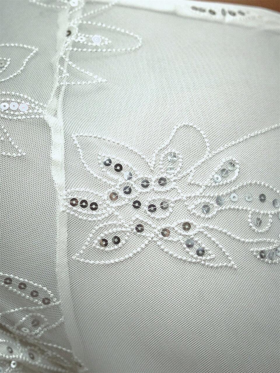 White Sequin Embellished Embroided Broderie Fitted Flare Low Rise Trouser