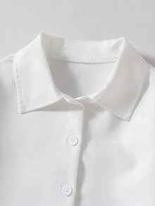 SHEIN 女童春夏白色條紋草莓襯衫，簡約俏皮，時尚百搭，適合日常穿著與外出 - 白色 - 查看 3