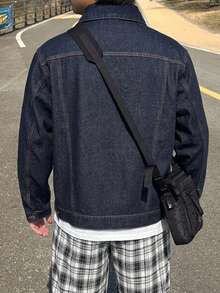 DAZY Men's Solid Color Denim Jacket, Autumn - Navy Blue - View 2