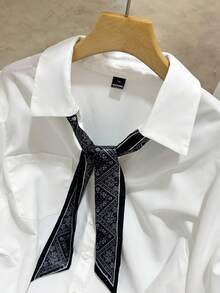 Franclia 大尺碼女款綁帶領休閒百搭日常穿著襯衫 - 白色 - 查看 4