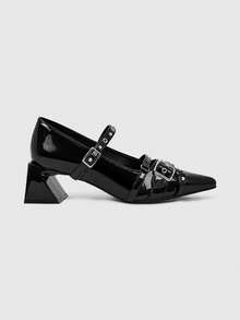ROMWE Grunge Punk Elegant Pointed Toe Chunky Heel Lacquer Leather Pumps For Christmas Y2K 2000s Style - Love Black - View 9