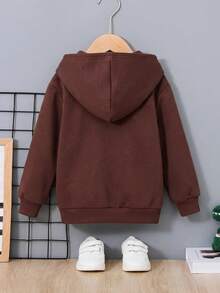 SHEIN 小男孩休閒百搭連帽拉鍊運動衫 - 棕色 - 查看 2