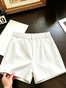 EMERY ROSE Regular Women's Loose Plus Size Vacation Shorts - White - View 2