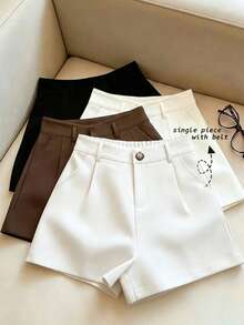 EMERY ROSE Regular Women's Loose Plus Size Vacation Shorts - White - View 3