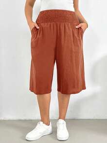 Shapeblank Plus Size Casual Versatile Solid Color Loose Pants - Rust Brown - View 4