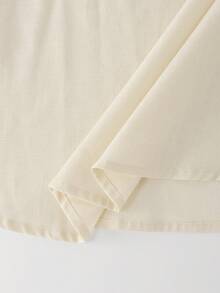 LUMIGAL Vintage Casual Apricot Shell Embroidery Contrast Color V-Neck Cuff Lace Contrast Color Flared Sleeve Long Sleeve Women's Blouse - Apricot - View 6