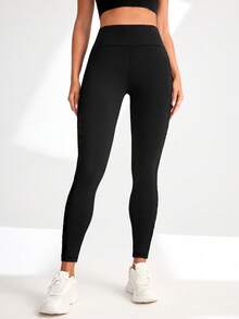 SHEIN Women's Fashion Mesh Patchwork Slim Fit Sports Leggings - Black - View 6