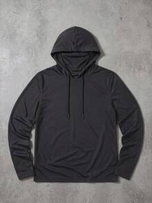 Manfinity Roghcode Men's Solid Color Hooded Long Sleeve Sun Protection Shirt - Black - View 3