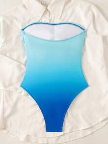 Swim Chiccia 女款純色平口抓皺連身泳衣，海灘夏季穿搭 - 彩色 - 查看 4