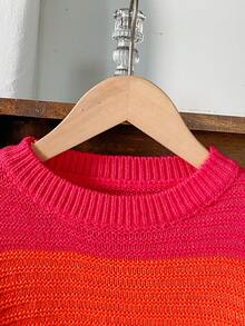 SHEIN Genkimix Kids 女童秋冬休閒彩色條紋毛衣 - 彩色 - 查看 3