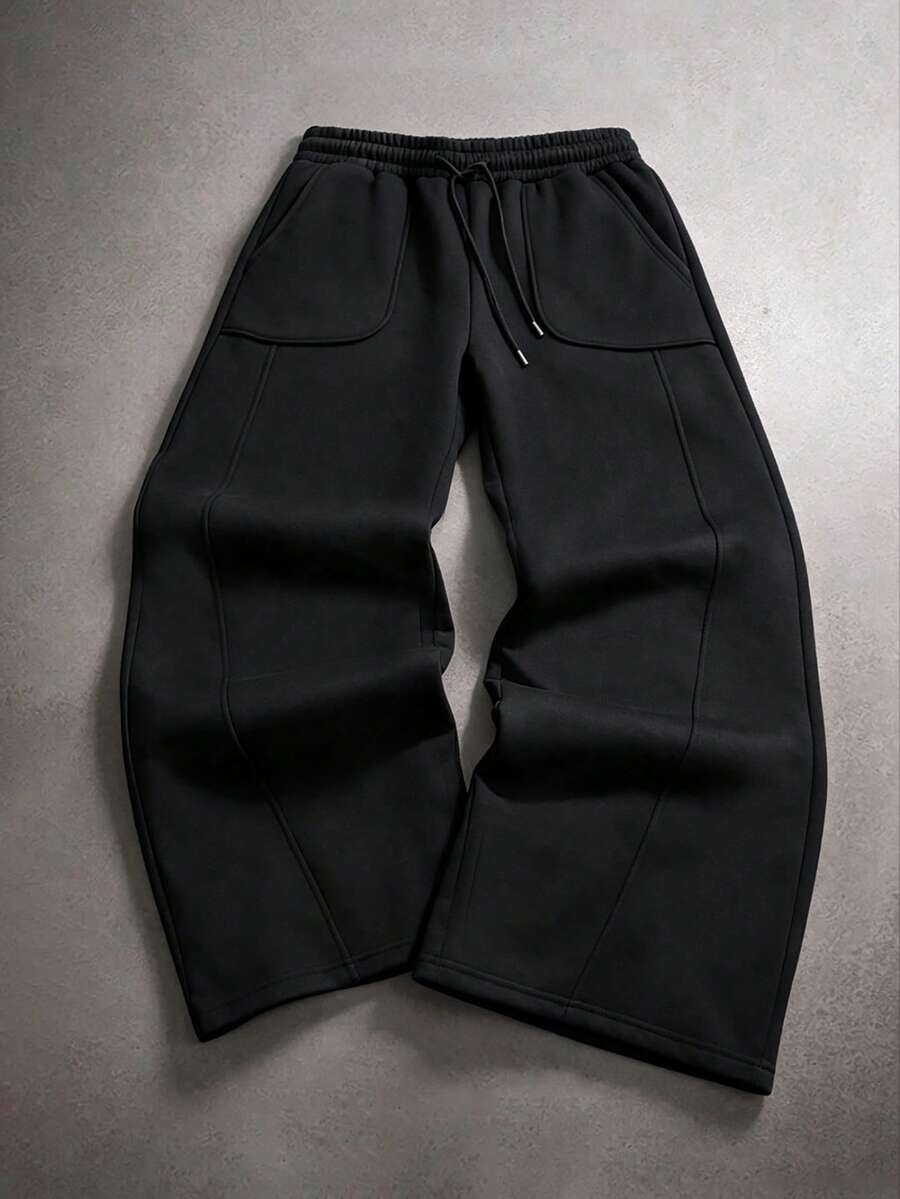 STYNVO 男士休閒百搭純色運動長褲 - 黑色 - 查看 1