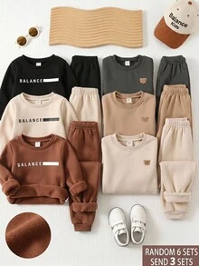 LMoss Kids Baby Boy Letter Pattern Knit Soft Crew Neck Long Sleeve Pullover Sweatshirt Elastic Waist Long Autumn Pants 6pcs -Piece Set - Multicolor - View 1