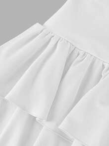 SHEIN Girlism 青少年女孩休閒運動學院風返校穿搭 白色內建內搭褲雙層荷葉邊蛋糕迷你裙 Spsurprise Box [隨機 5 套，發送 1 套] - 白色 - 查看 5