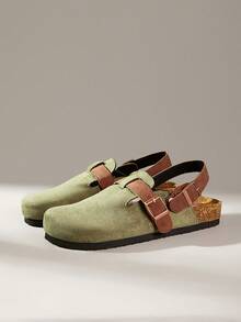 Solecia Spring Summer New Suede Buckle Design Comfortable Slip-On Dark Green Men's Pumps Home & Outdoor Travel Vacation - Dark Green - View 2
