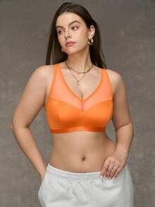 SHEIN Plus Size Wireless Curve Bralette, Minimalist Design, Olive Green Orange Lingerie Orange Bra Orange Bralette - Orange - View 6