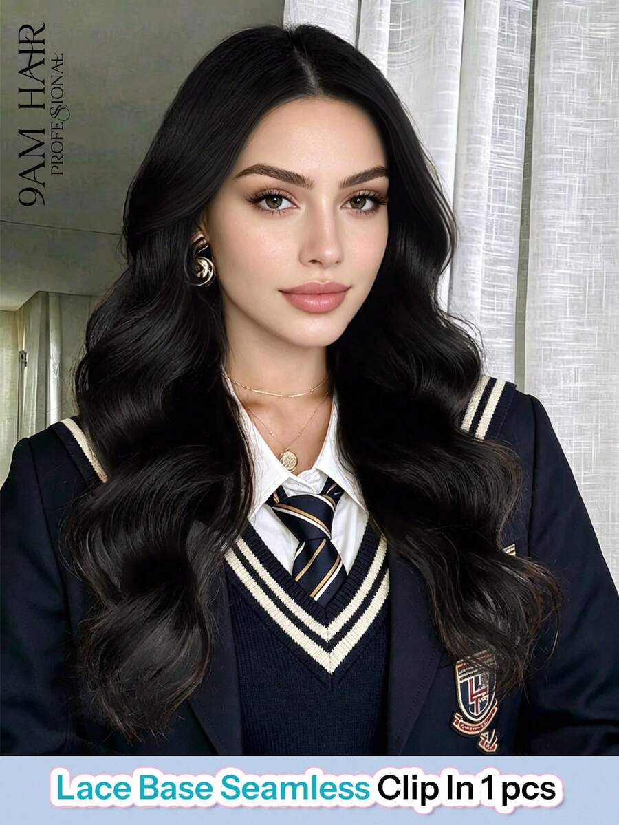 1 pieza Extensiones de cabello con clip de onda corporal, cabello humano real en forma de U, extensiones de cabello humano con clip, extensiones de cabello real para mujeres - Natural Black - Ver 1