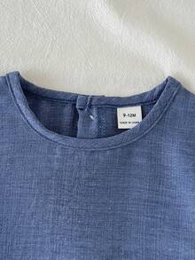 SHEIN Vintaside Kids 女嬰夏季藍色紋理蕾絲飾邊背心與短褲套裝，日常穿著與外出必備 - 藍色 - 查看 6