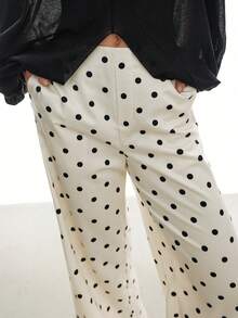MOTF PREMIUM WOMEN'S SATIN POLKA DOT WIDE LEG PANTS, SPRING/SUMMER - Black and White - View 5