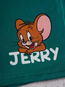 TOM & JERRY X SHEIN 小男孩卡通印花短袖T恤與短褲休閒套裝 - 綠色 - 查看 8