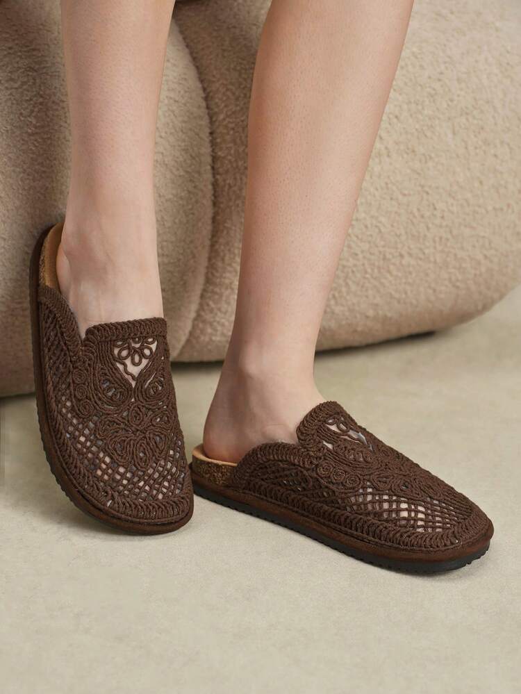 Solecia Women's Flat Bottom Round Toe Embroidery Thread Casual Beach Vacation Shoes - coffee color - View 10
