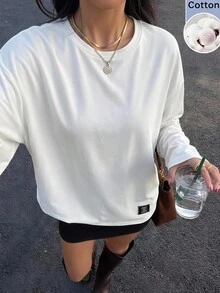 SHEIN EZwear 夏季純色蝴蝶結裝飾短版修身T恤 - 白色 - 查看 11