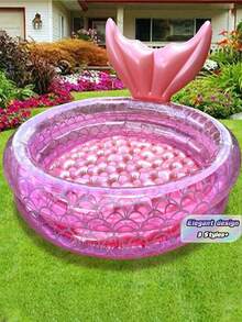Inflatable Swimming Pool, Retro Inflatable Swimming Pool, Round Inflatable Swimming Pool, Mermaid Inflatable Pool, Backyard Round Pool, Mermaid Inflatable Pool, Summer Indoor/Outdoor Beach Bubble Bottom Floating Pool - Multicolor - View 1