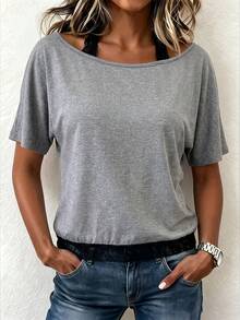 Elouméa Urban Chic And Elegant Casual Vacation Style, New Women's Summer, Relaxed Style, Gray Lace-Trim Holiday - Grey - View 4
