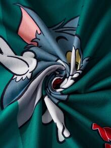 TOM & JERRY X SHEIN 小男孩卡通印花短袖T恤與短褲休閒套裝 - 綠色 - 查看 6