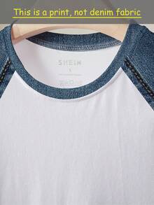 Lalippa Women's Casual T-Shirt With Denim Effect Print And Raglan Sleeves - Multicolor - View 9