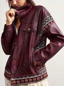 Bohemela Lässige gewebte Patchwork-Jacke mit lockerer Passform und regulärem Schnitt für Damen - Pink - Übersicht 1