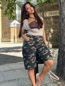 NegzBox Women's Camouflage Cotton Denim Shorts, Summer Casual Outfit Jorts - Dark Green - View 4
