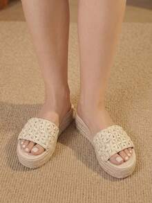 Styleloop Women's Platform Sandals, Upper Woven Straw Material Breathable And Empty Decoration, Bohemian Style, Holiday Atmosphere, Summer Wear, Travel - Apricot 15 - View 8
