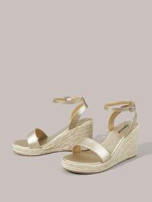Styleloop Ladies Commuter Leisure Vacation Versatile Solid Color Lace-Up Wedge Sandals, Bohemian Style, Travel Essentials, Summer Wear, Holiday Atmosphere - Gold - View 3