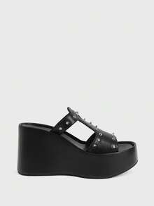 Sugerpunk Ladies Diablo Punk Style Nails Open-Toed Thick-Soled Height Enhancement Fashion Versatile Sandals - Black - View 1