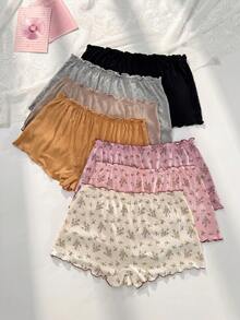 PetitDoll 7-Pack Ribbed Ditsy Floral Ruffle Hem Boyshort Panties - Multicolor - View 2