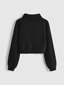 ROMWE Dark Gothic Cherry Skull Embroidered High Neck Short Lantern Sleeve Pullover Sweater For Women - Black - View 2