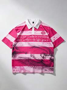ROMWE MEN Prep 2026 男士休閒短袖 Polo T恤，學院風印花條紋上衣 - 彩色 - 查看 3