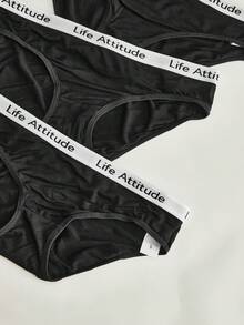 SHEIN 3件組字母編織腰帶內褲 - 黑色 - 查看 4