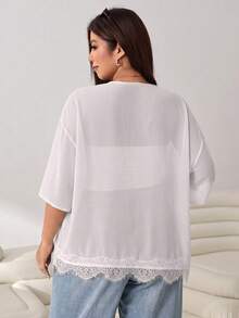 Solflare Chaqueta de talla grande con patchwork de encaje de unicolor - Blanco - Ver 2
