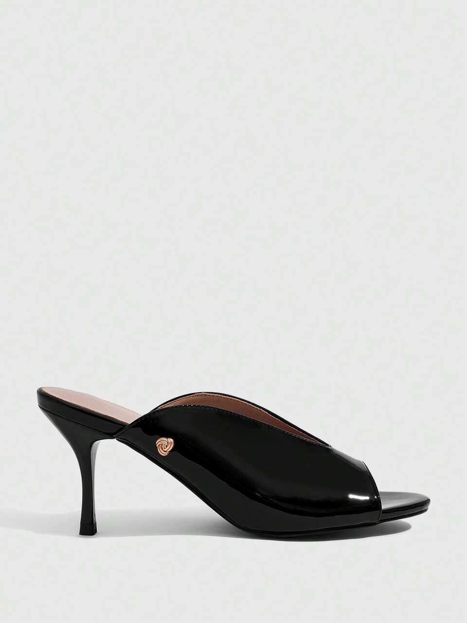 CUCCOO SZL Elegant Black Patent Leather Heeled Mules For Women Chic Open Toe Slip On Kitten Heel Sandals