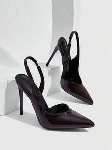 CUCCOO SZL 新款尖頭細高跟鞋，棕色後束帶，slingback 女款高跟鞋，時尚性感氣質，簡約設計，適合宴會、派對 - 鏡面咖啡171~! - 查看 1