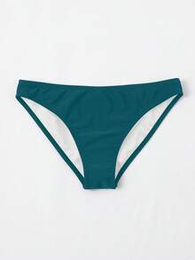 Swim Basics 女款夏季極簡純色深綠色三角比基尼泳褲泳衣 - 綠色 - 查看 3