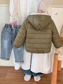 SHEIN Baby Boy Black Winter Thermal Lined Hooded Zip-Up Padded Coat Casual All-Match Versatile Soft Comfortable Sports Suitable For Outdoor Snow Play - Multicolor - View 2