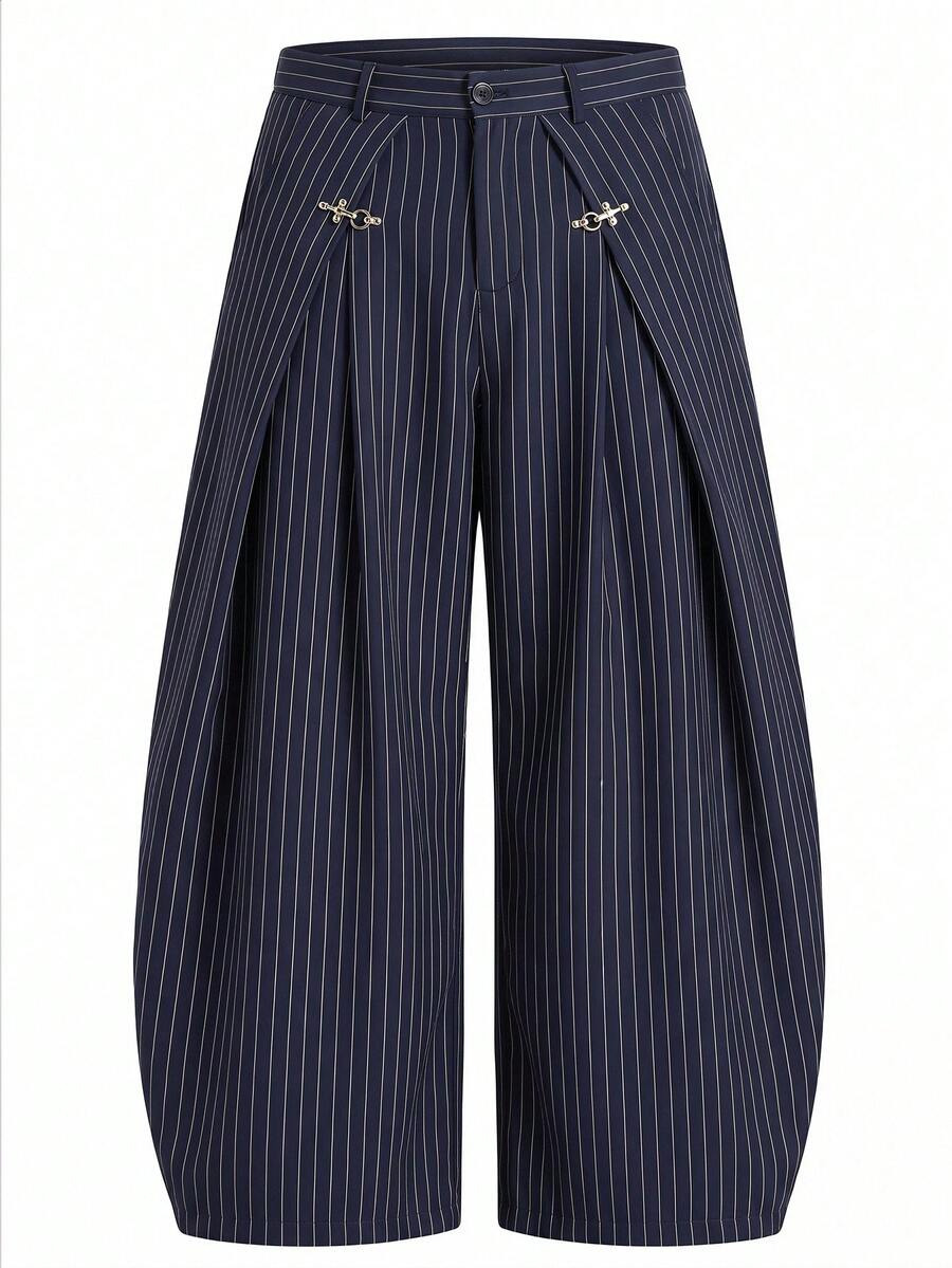 NORVETH Men's Fashion Loose Striped Wide Leg Pants,Streetwear,Going Out,Daily Wear,Summer,Vacation,Workout,Vintage,Chic School Style - Navy Blue - View 1